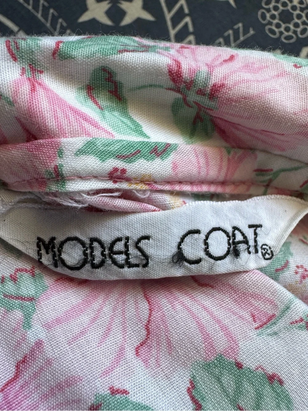 Vtg 80s  Models Coat Pink Floral XL House Dress Robe Puff Sleeve Sz L Cottage